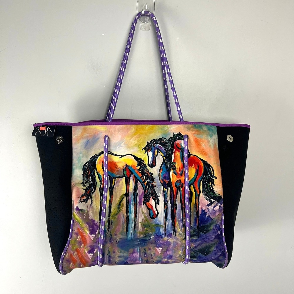 Art of Riding Neoprene Horse Print Tote Bag Equestrian Shoulder Bag Art to Wear
